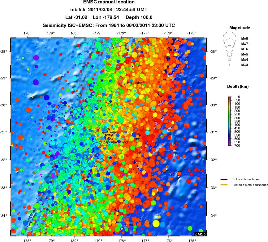 regional depth historical seismicity