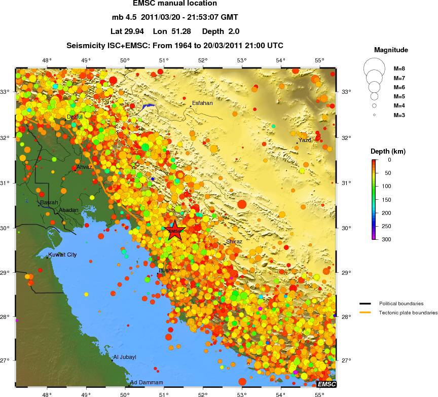 regional depth historical seismicity
