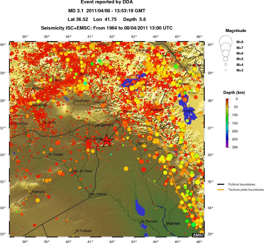 regional depth historical seismicity