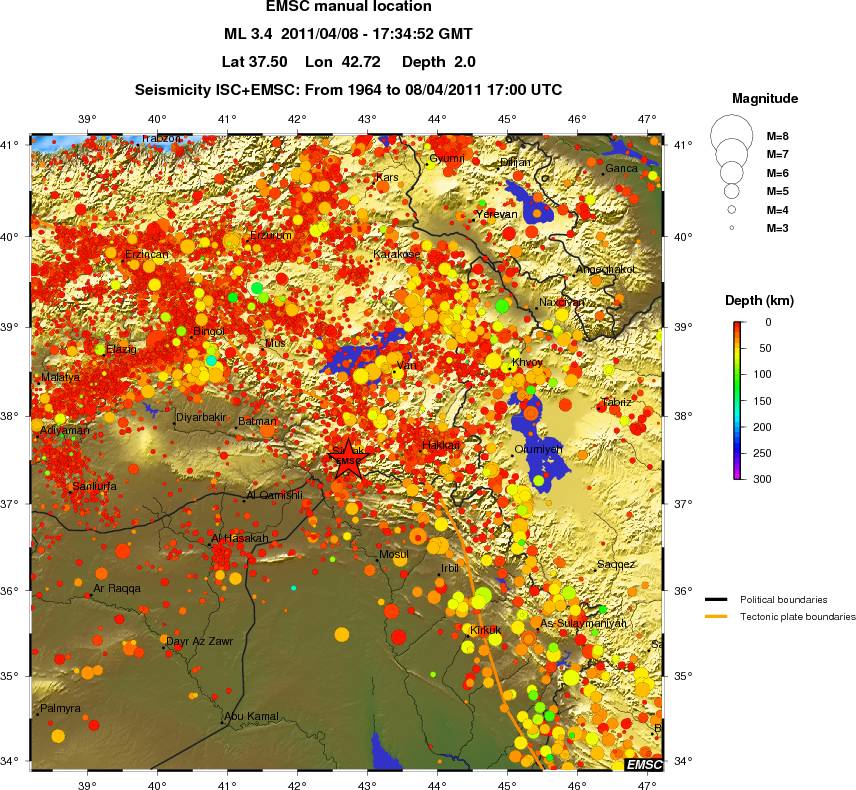 regional depth historical seismicity