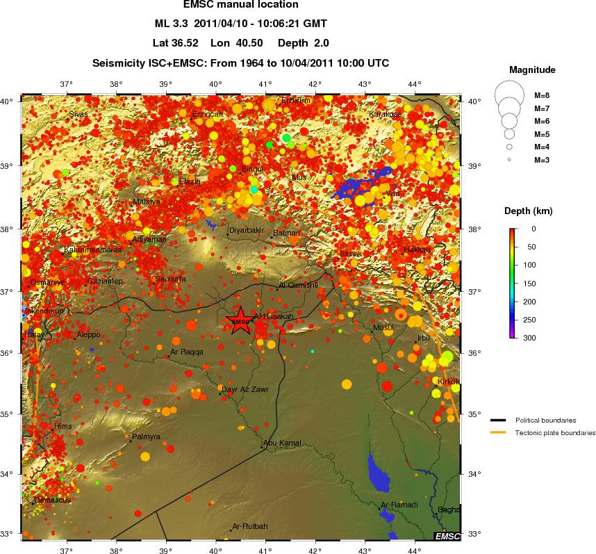 regional depth historical seismicity
