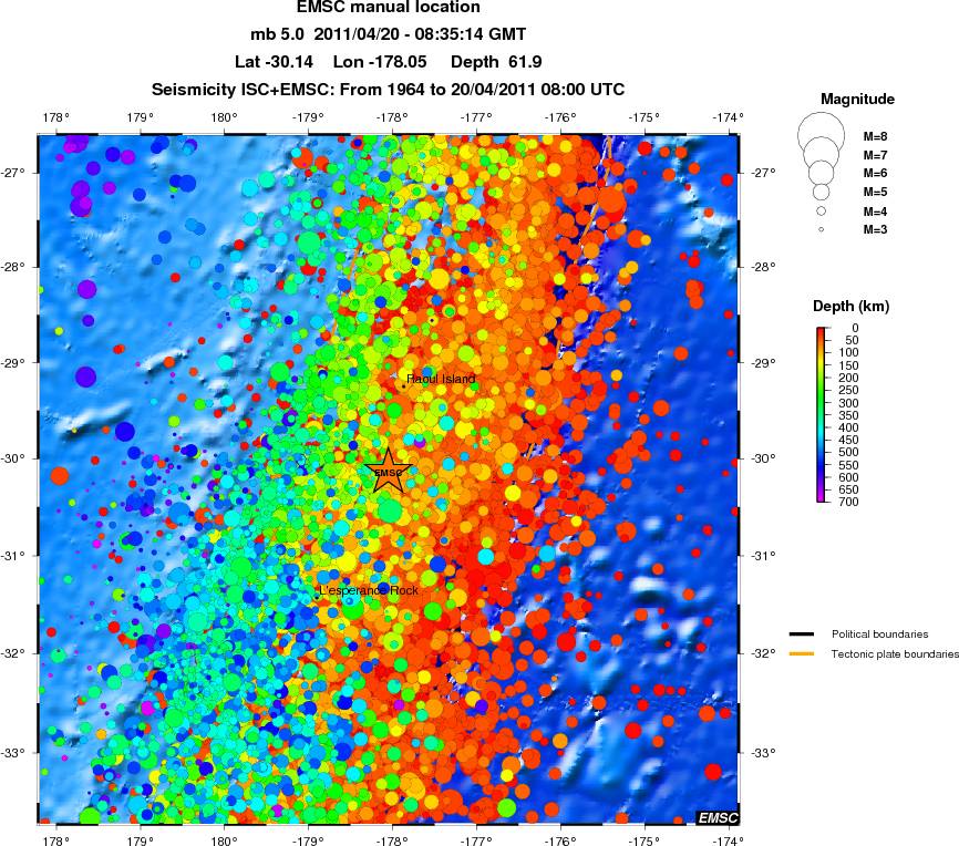 regional depth historical seismicity