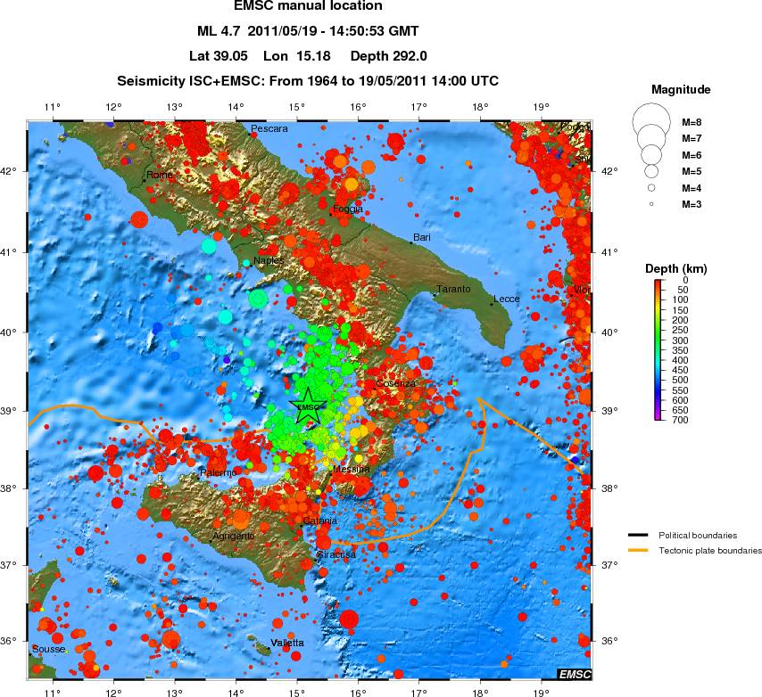 regional depth historical seismicity