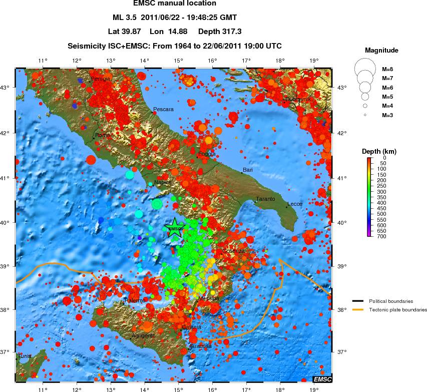 regional depth historical seismicity