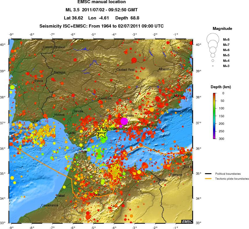 regional depth historical seismicity