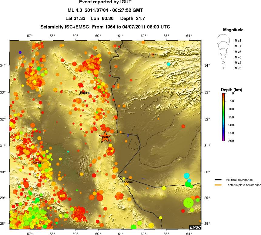 regional depth historical seismicity