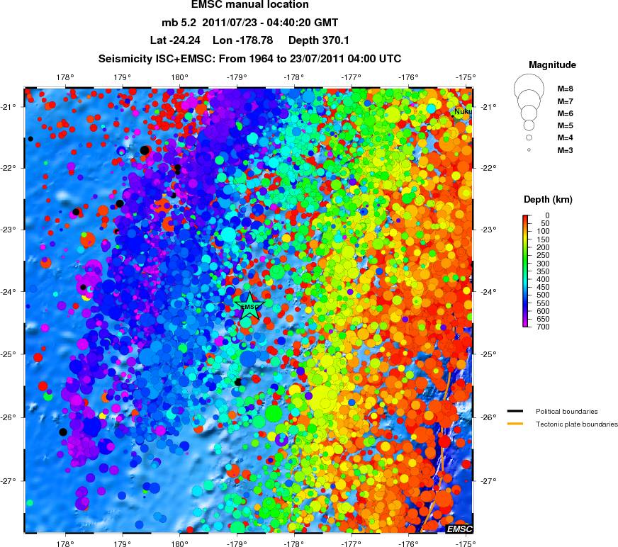 regional depth historical seismicity