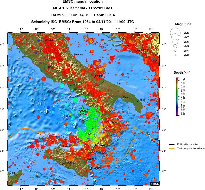 regional depth historical seismicity