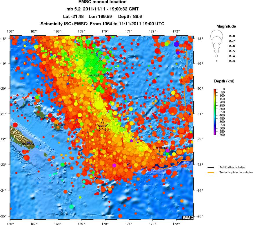 regional depth historical seismicity