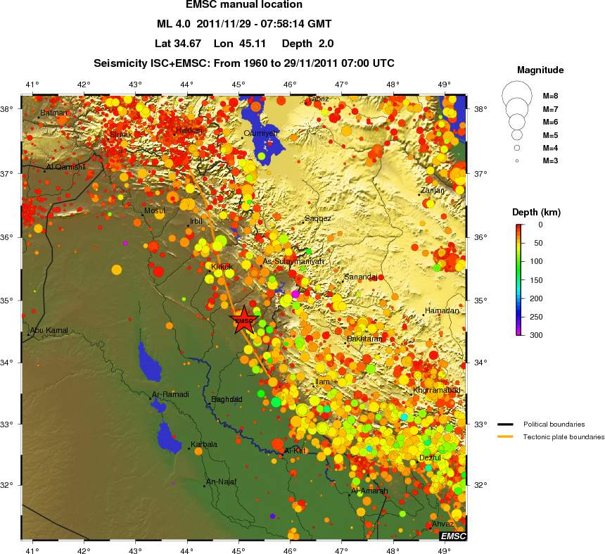 regional depth historical seismicity