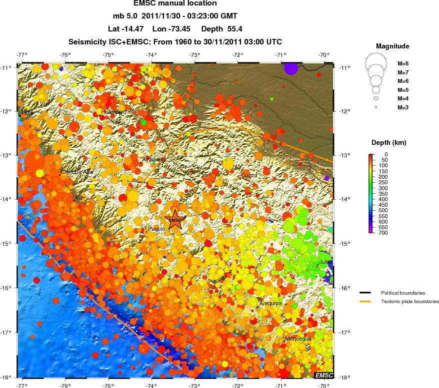 regional depth historical seismicity