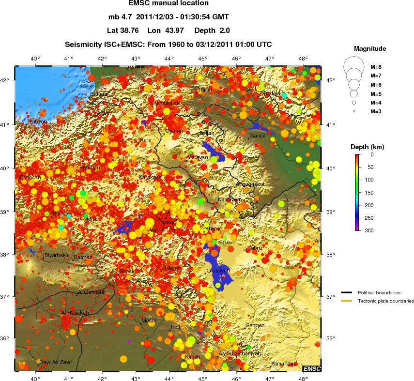 regional depth historical seismicity