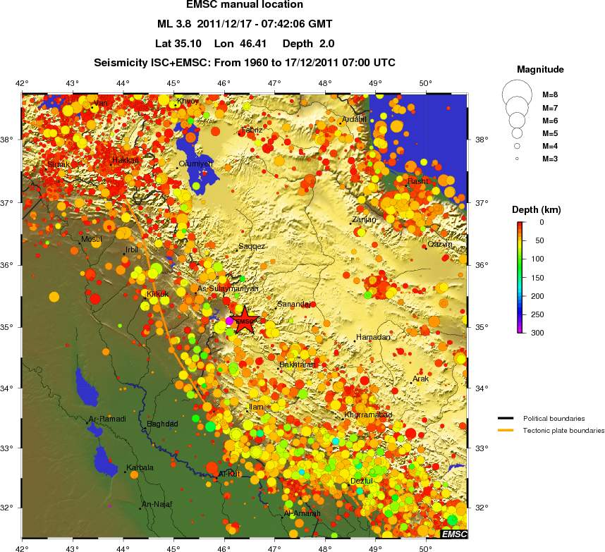 regional depth historical seismicity