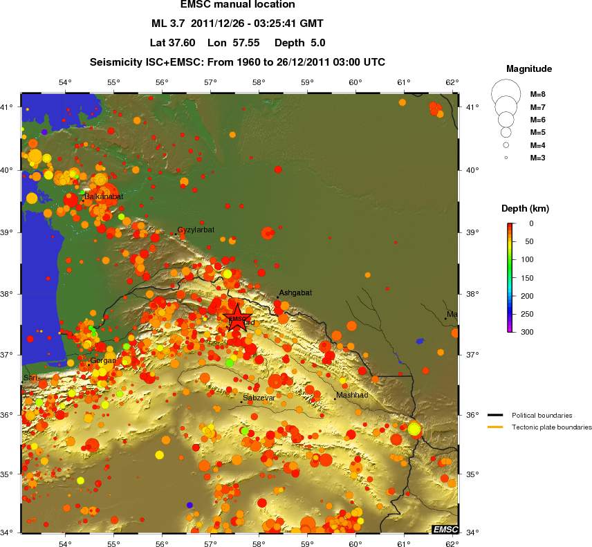 regional depth historical seismicity