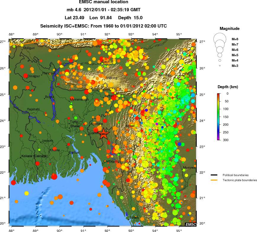 regional depth historical seismicity