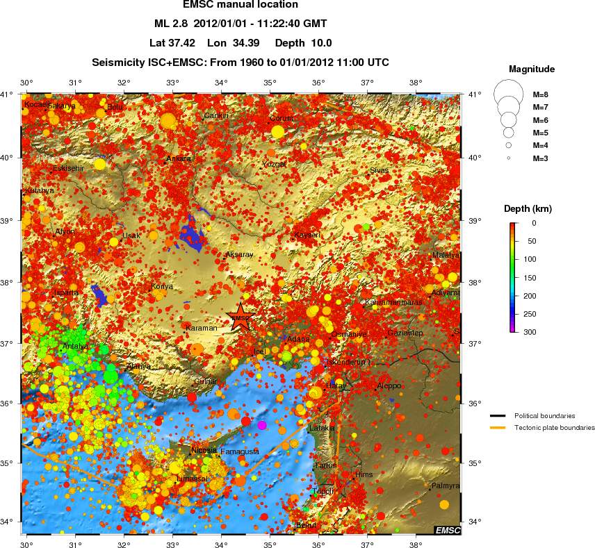 regional depth historical seismicity