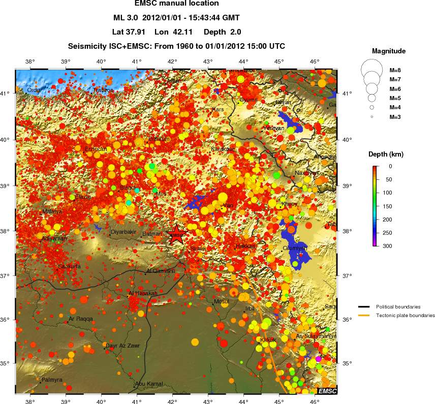regional depth historical seismicity