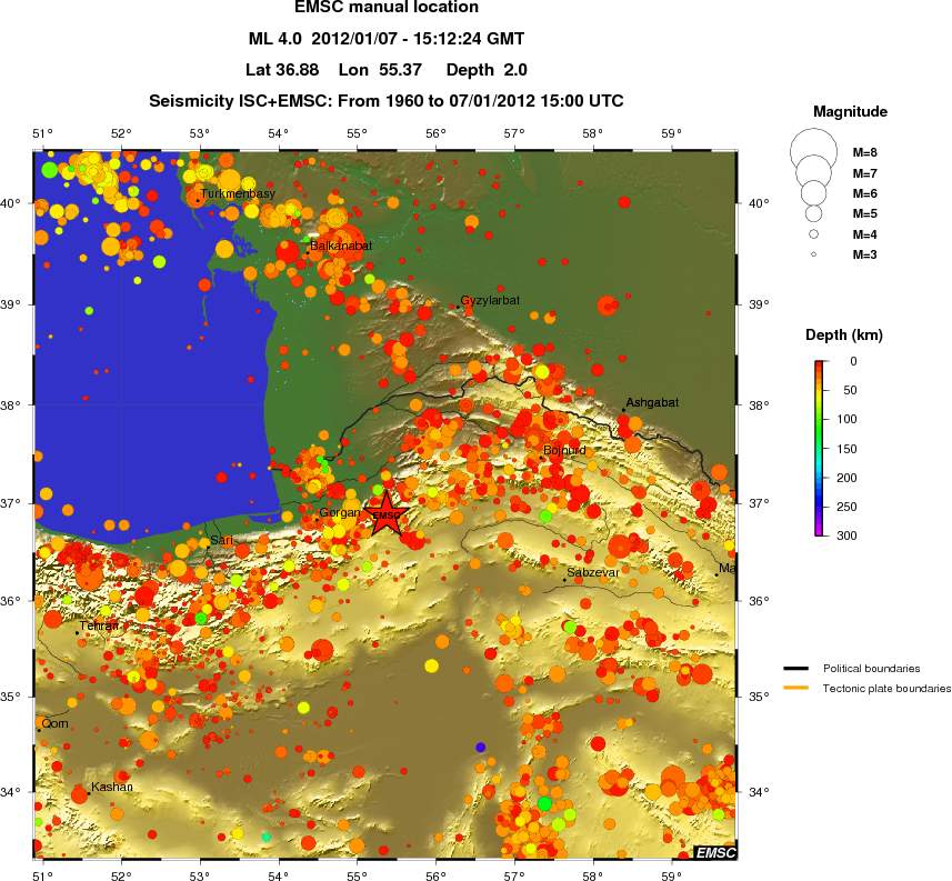 regional depth historical seismicity