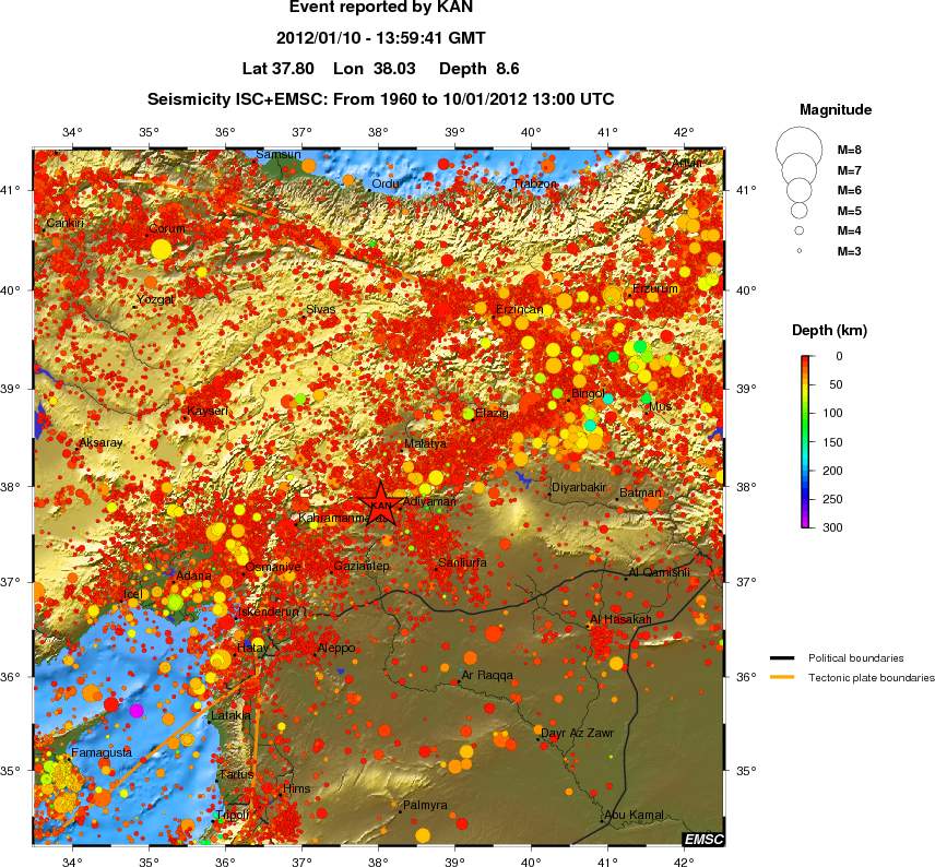 regional depth historical seismicity