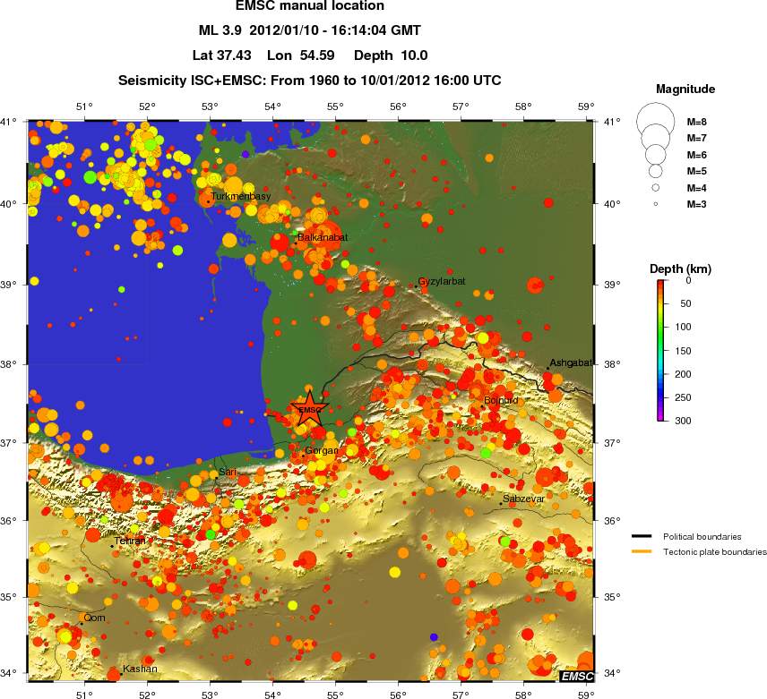 regional depth historical seismicity