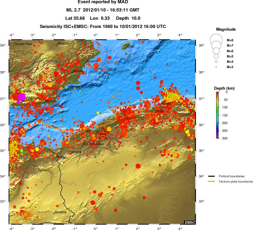 regional depth historical seismicity