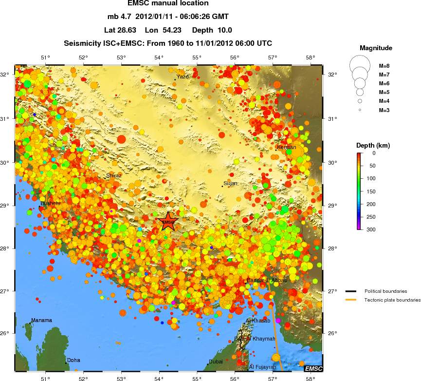 regional depth historical seismicity