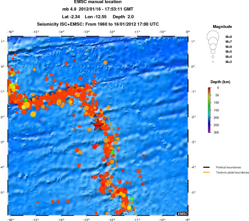 regional depth historical seismicity