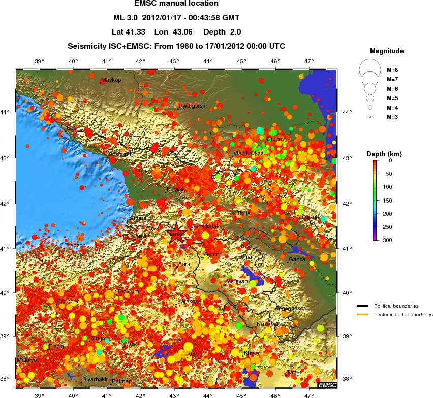 regional depth historical seismicity