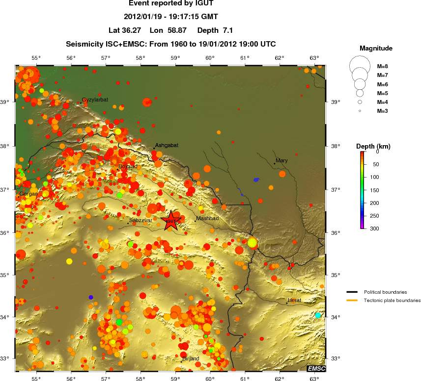 regional depth historical seismicity