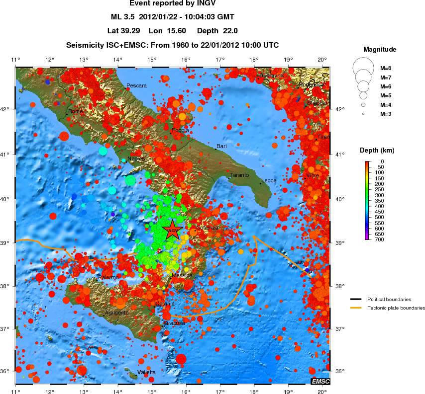regional depth historical seismicity