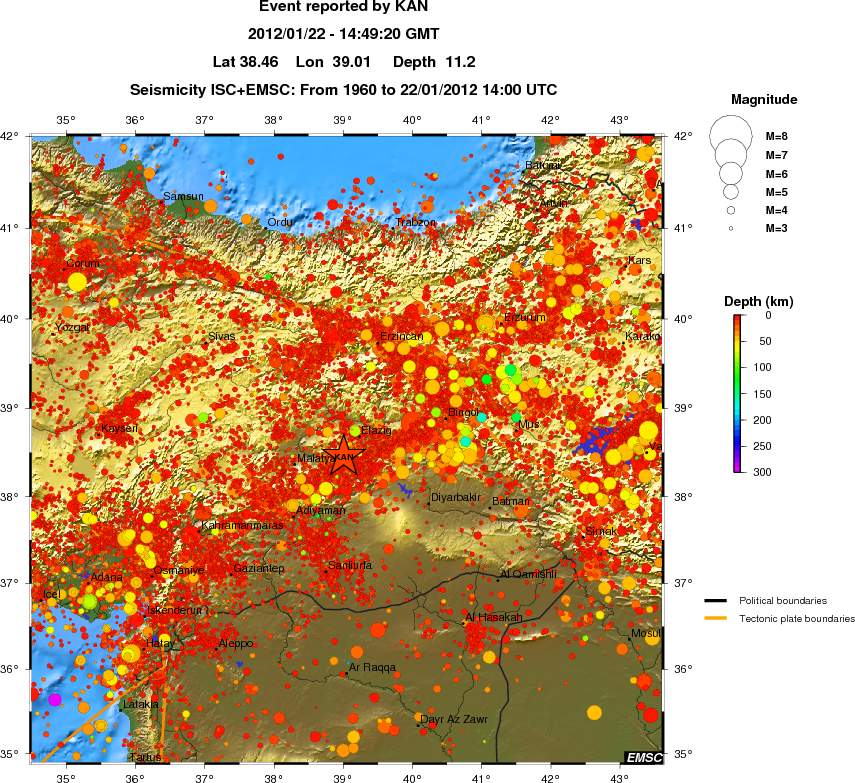 regional depth historical seismicity