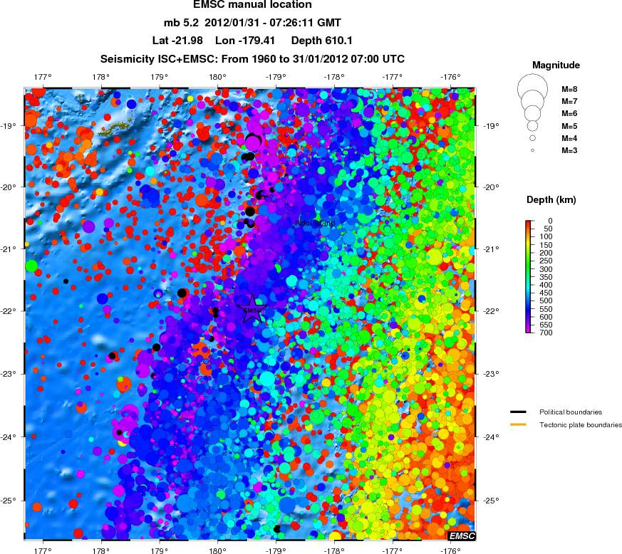 regional depth historical seismicity
