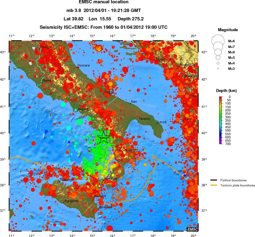regional depth historical seismicity