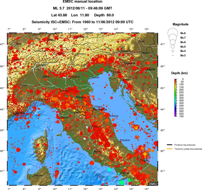 regional depth historical seismicity