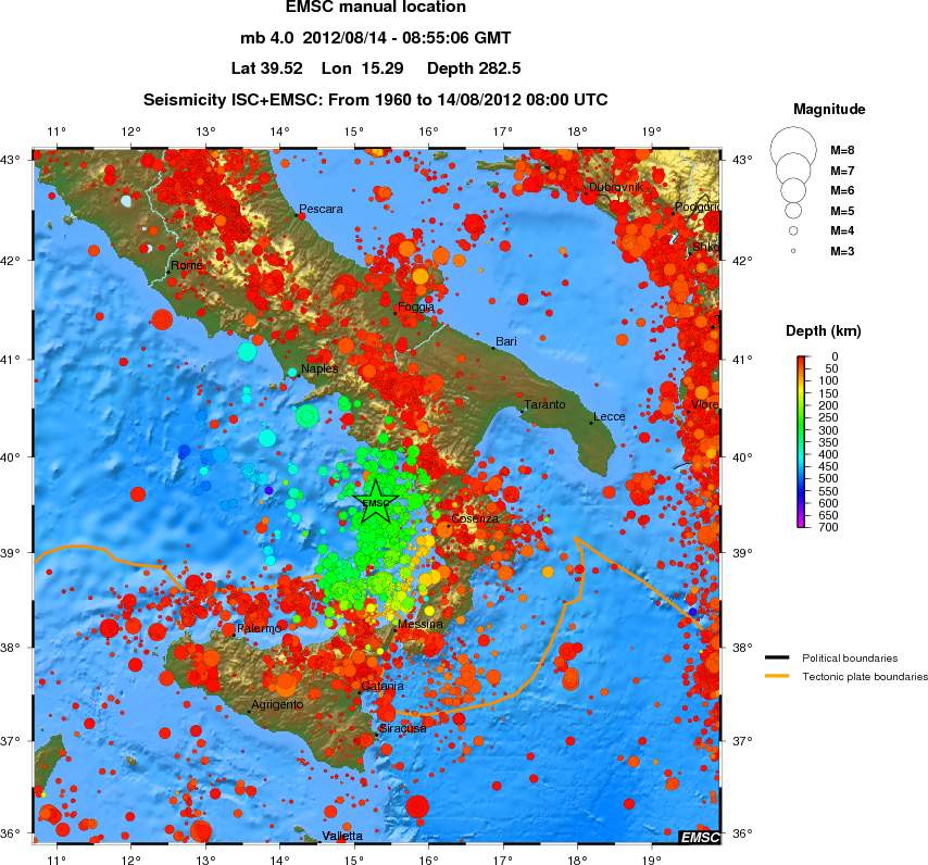regional depth historical seismicity