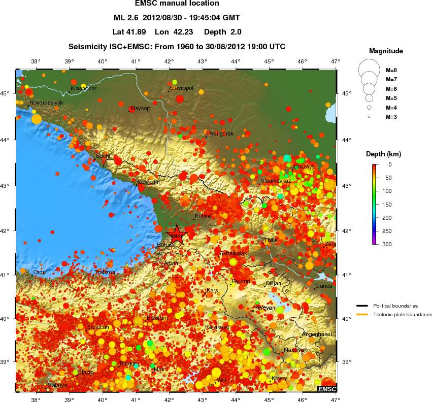regional depth historical seismicity