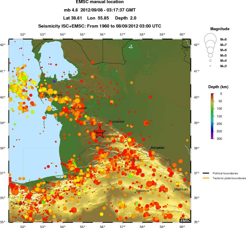 regional depth historical seismicity