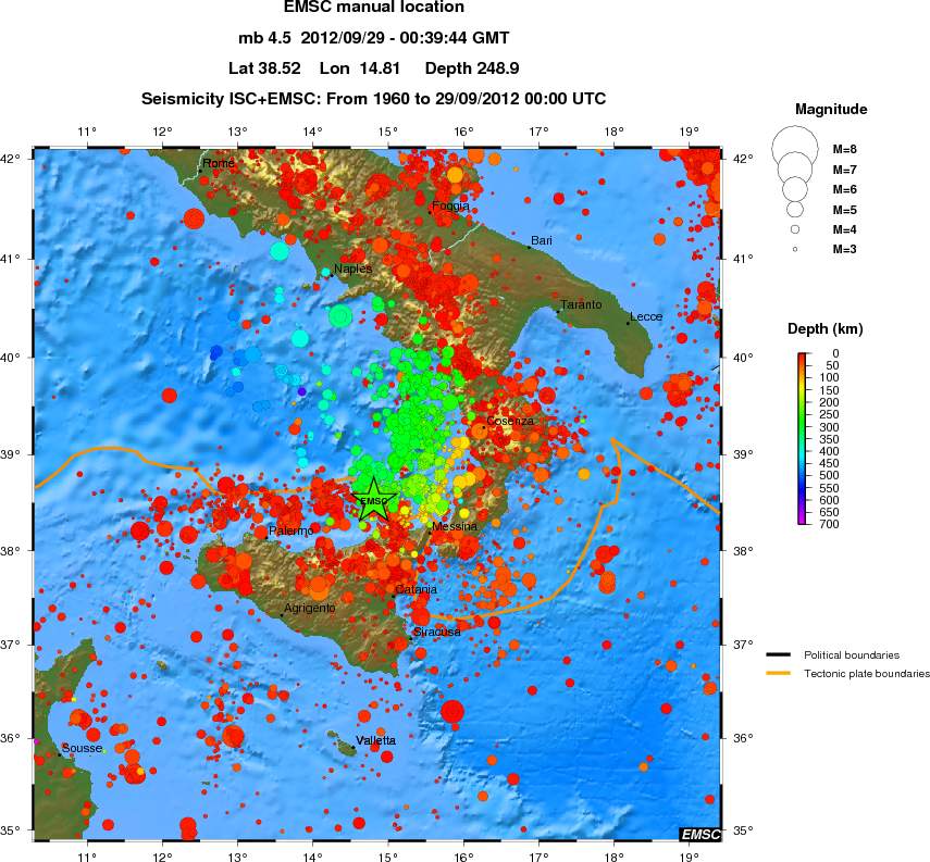 regional depth historical seismicity