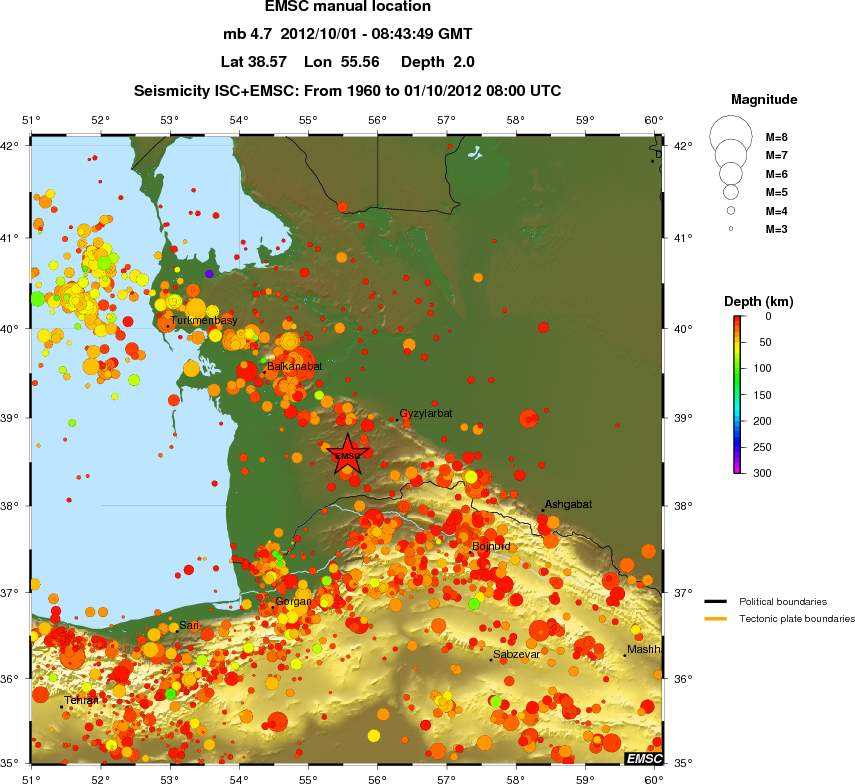 regional depth historical seismicity