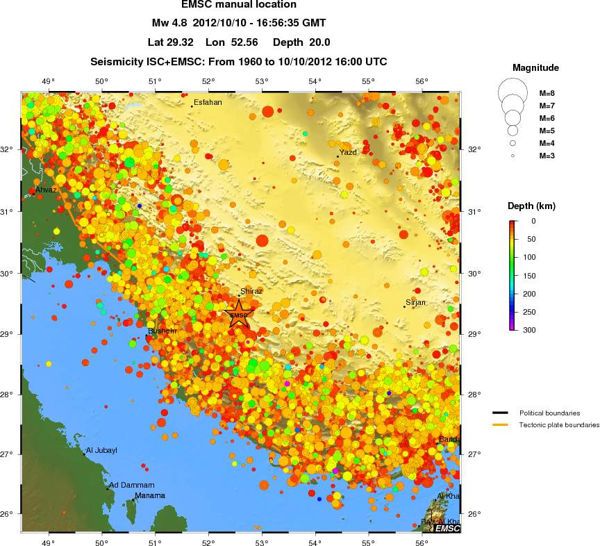 regional depth historical seismicity
