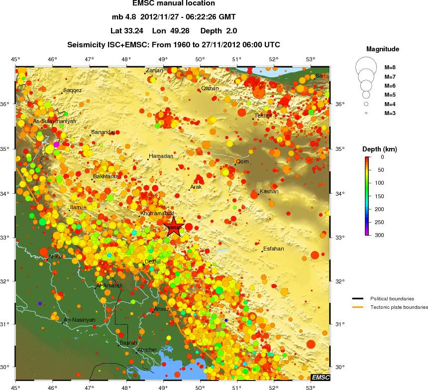 regional depth historical seismicity