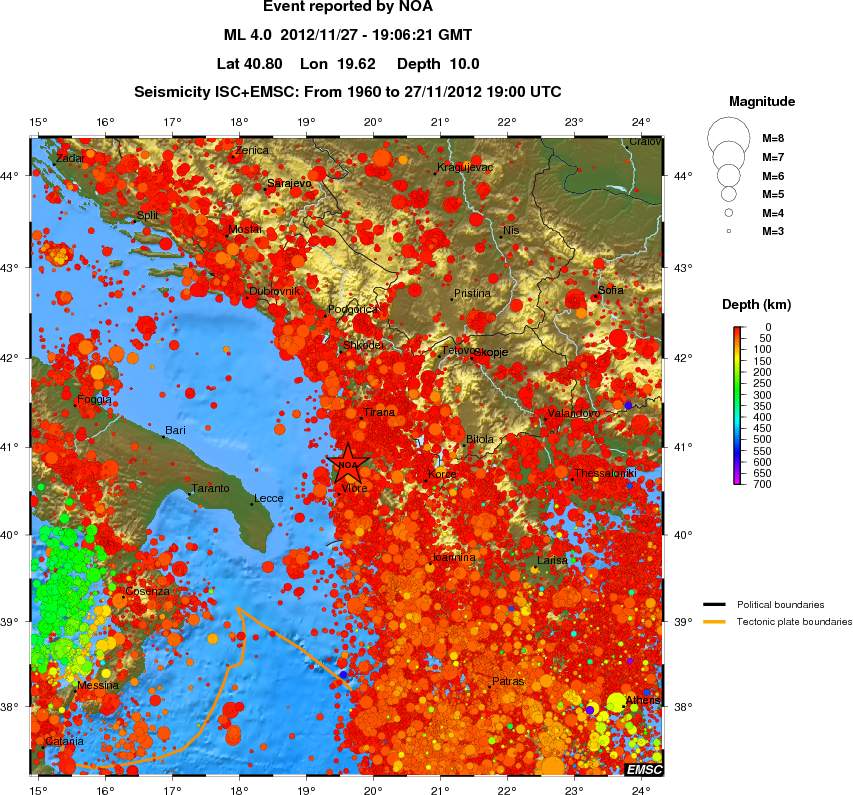 regional depth historical seismicity