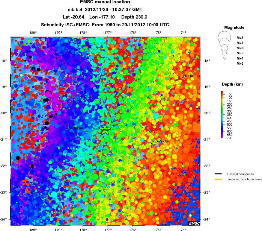 regional depth historical seismicity