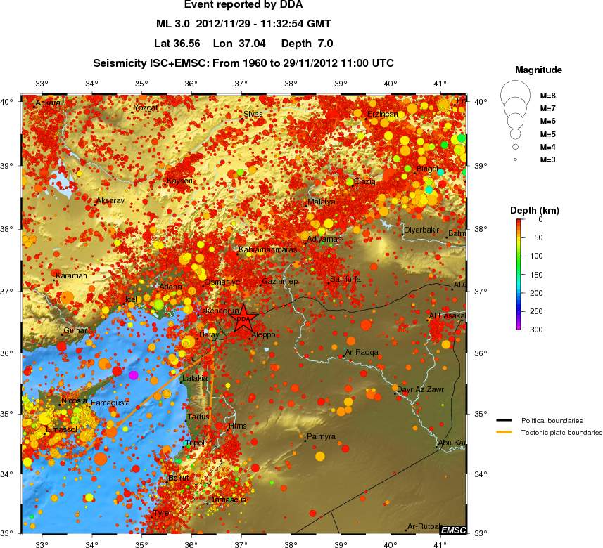 regional depth historical seismicity