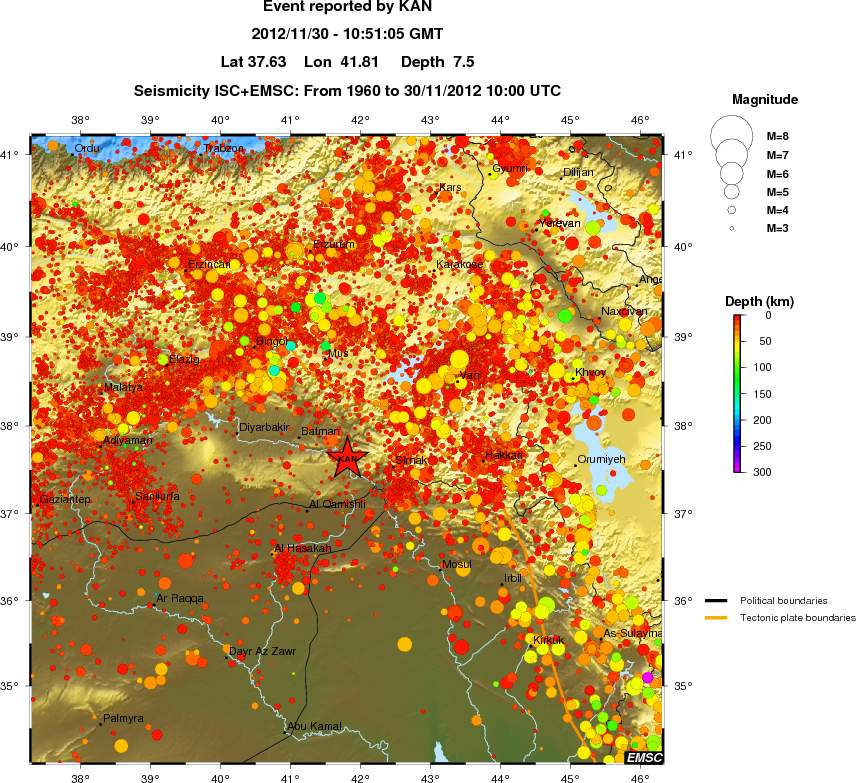 regional depth historical seismicity