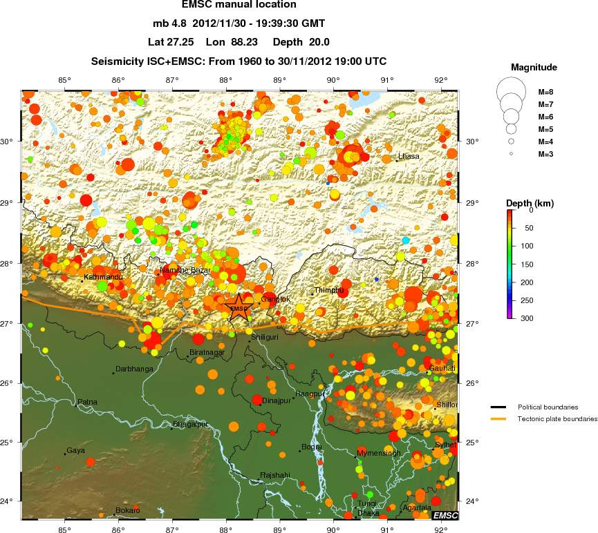 regional depth historical seismicity
