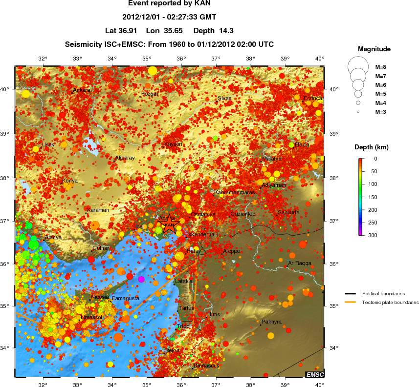 regional depth historical seismicity