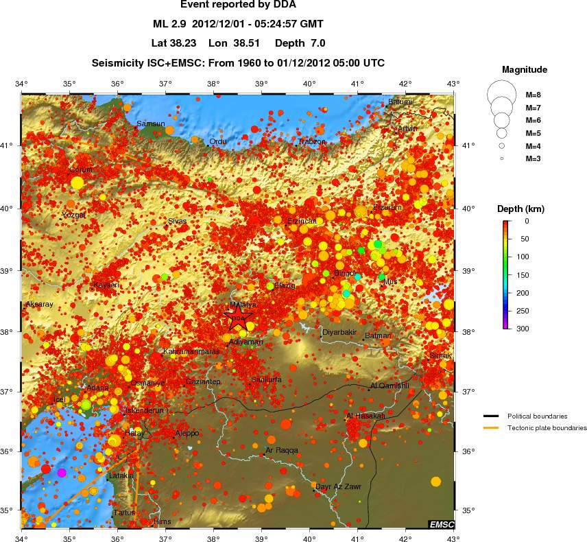 regional depth historical seismicity
