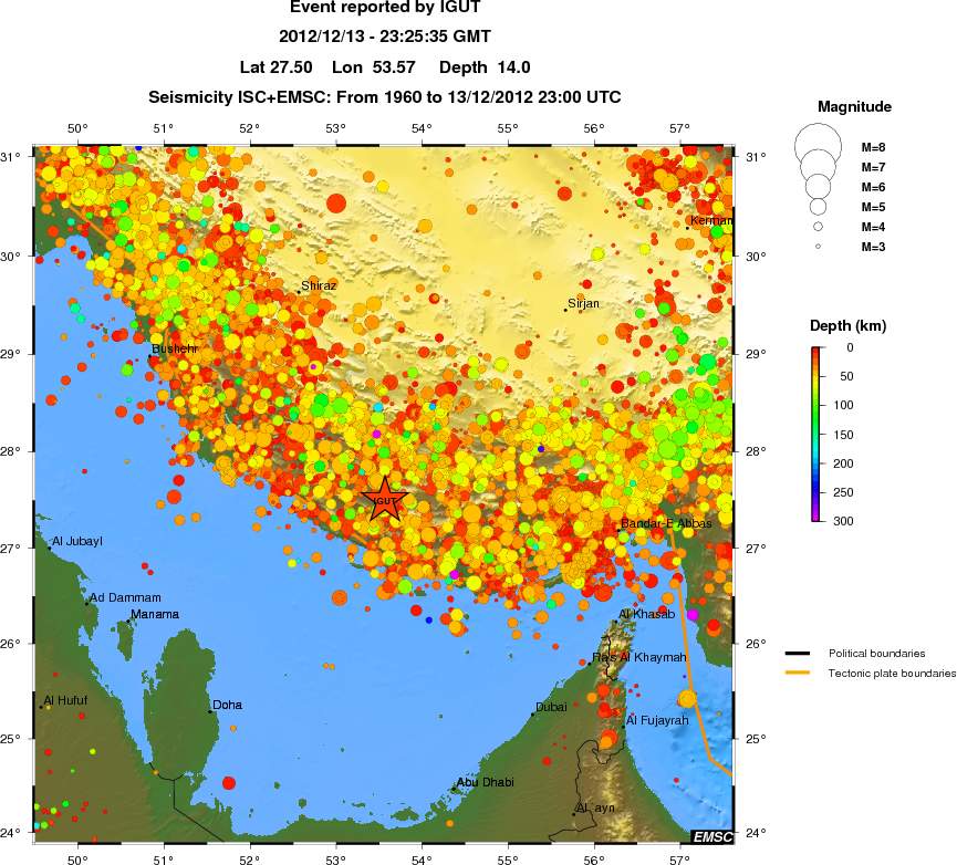 regional depth historical seismicity