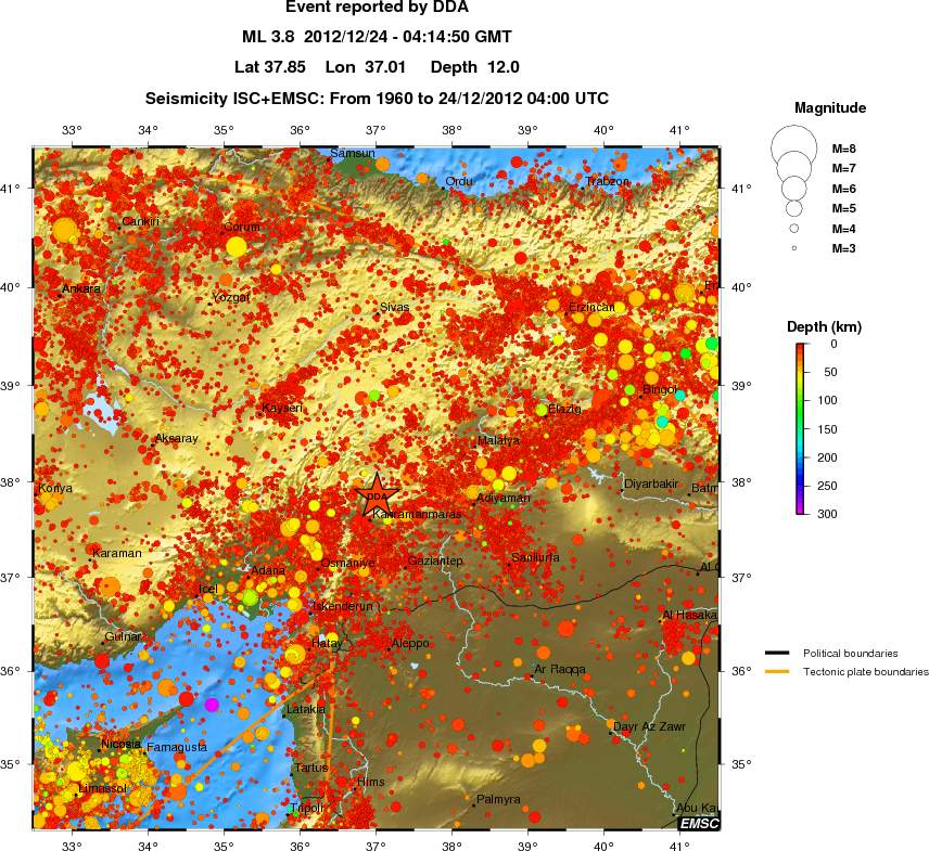regional depth historical seismicity